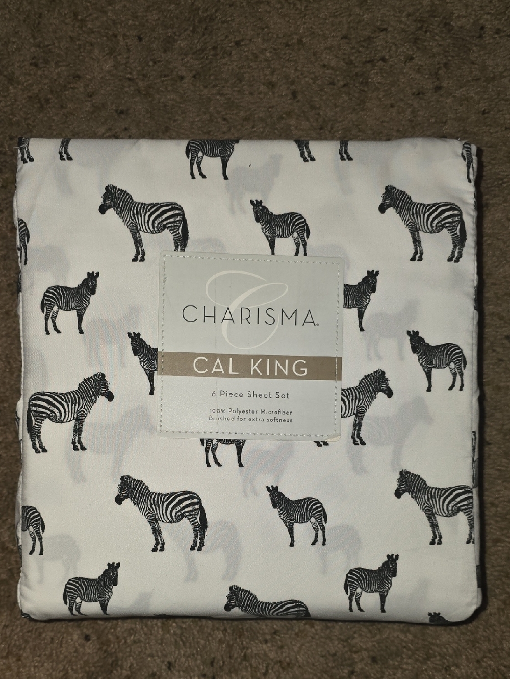 Charisma Cal King Zebra Print Sheet Set - Black and White